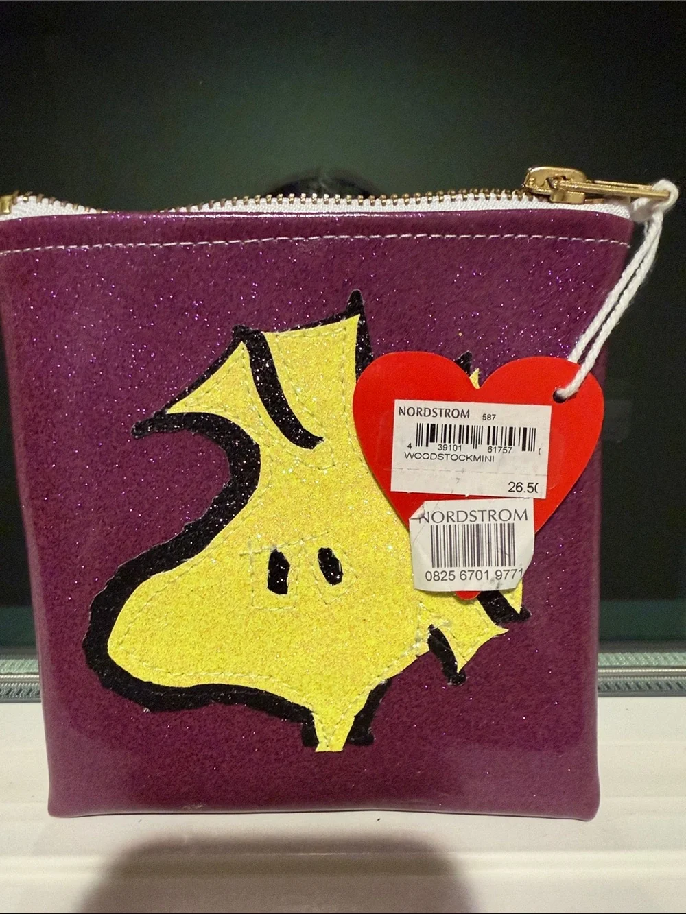 Sparkly Purple Glitter Pouch w/ Woodstock